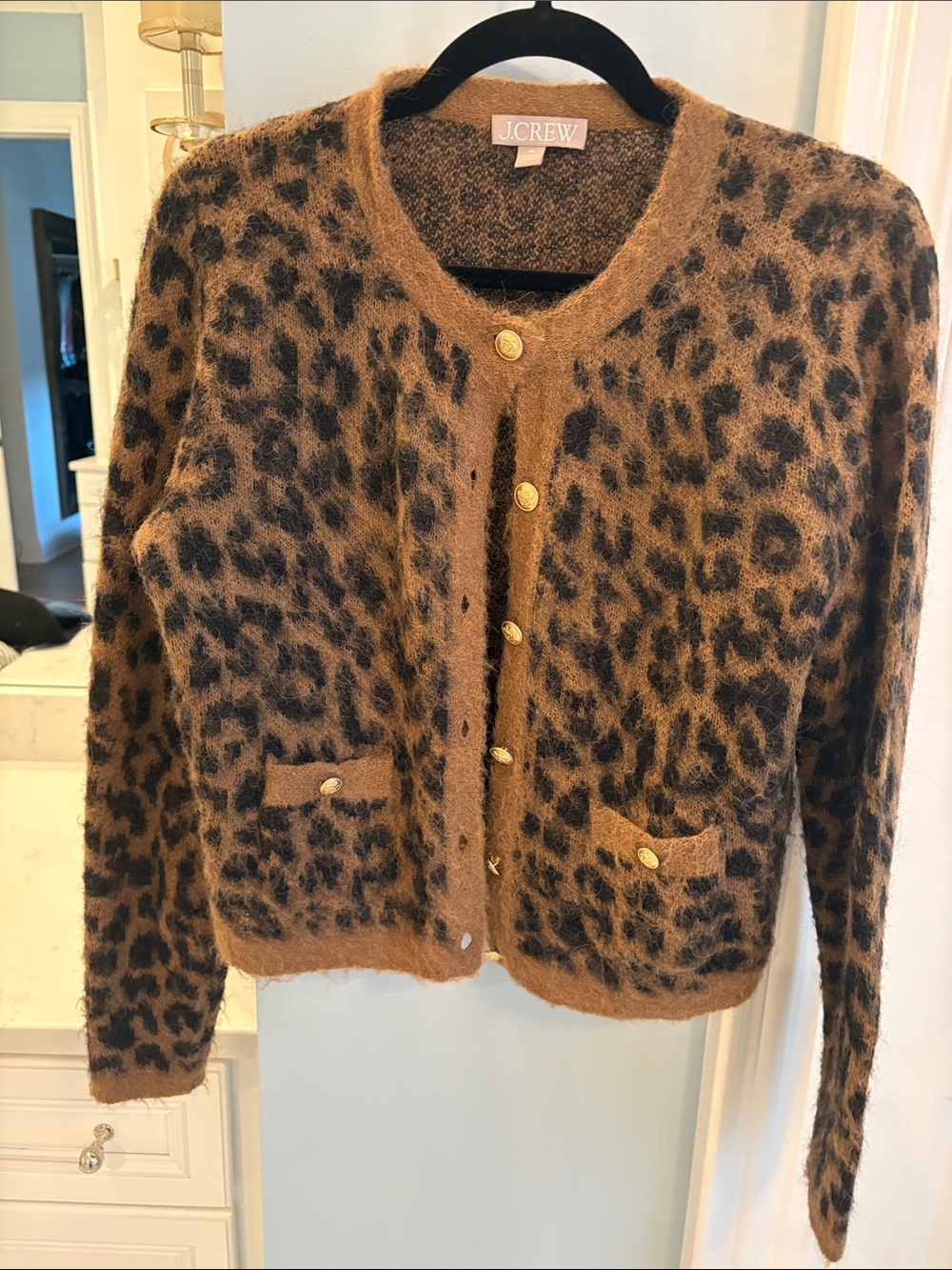 J. Crew Brown and Black Leopard Mohair Blend Cardigan